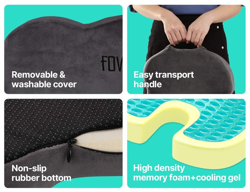 foverhom Gel Seat Cushion for Long Sitting,Office Chair Cushion for Tailbone Pain Relief,Non Slip Orthopedic 50 Density Slow Rebound Memory Foam Car Seat Cushion with Handle and Concealed Zipper - Image 5